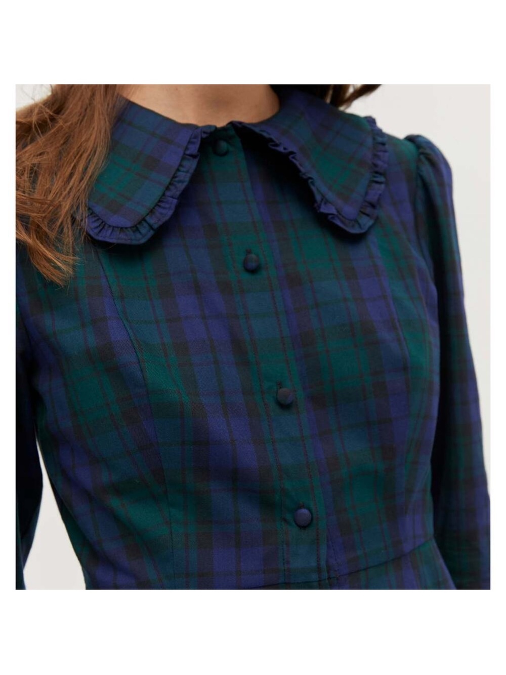 Hill House The Hazel Dress Blackwatch Tartan Plaid Cotton Ruffle Mini Medium - Picture 4 of 8